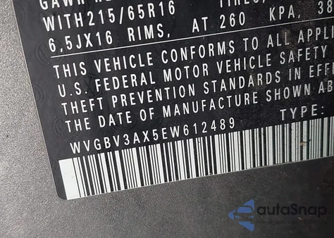 2014 Volkswagen Tiguan S из США, поврежденный, VIN WVGBV3AX5EW612489